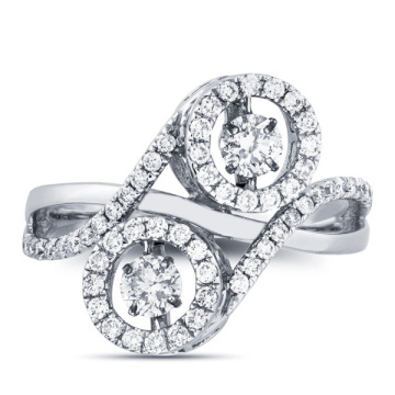 18k Weißgold-Tanzen-Diamant-Mikroeinstellungs-Ring-Schmucksachen
